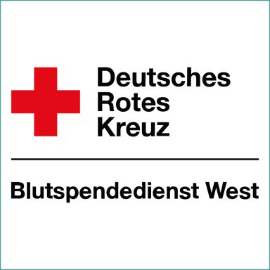 Logo des Deutschen Roten Kreuzes, Blutspendedienst West mit rotem Kreuz auf weißem Hintergrund.